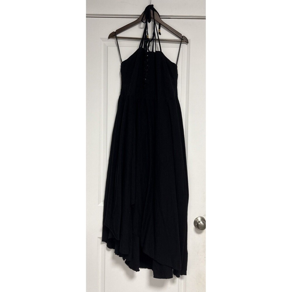 City Chic Plus Size 18 Black Knit Lace Up Neckline Tiered Ruffle Maxi Dress